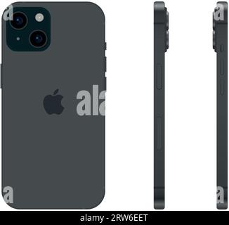 Neues schwarzes Modell des Apple iPhone 15 Smartphones, Modellvorlage auf weißem Hintergrund - Vektorillustration Stock Vektor
