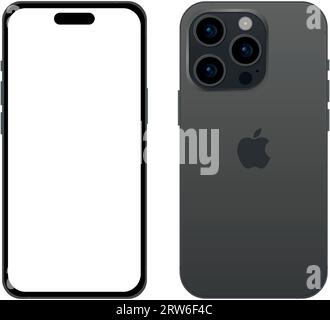 Neues schwarzes TITANMODELL des Apple iPhone 15 pro Smartphones, Mockup-Vorlage auf weißem Hintergrund - Vektor-Illustration Stock Vektor