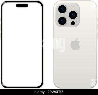 Neues Apple iPhone 15 pro Smartphone-Modell AUS weißem TITAN, Mockup-Vorlage auf weißem Hintergrund – Vektorillustration Stock Vektor