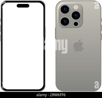 Neues natürliches TITANMODELL des Apple iPhone 15 pro Smartphones, Mockup-Vorlage auf weißem Hintergrund - Vektor-Illustration Stock Vektor