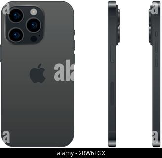 Neues schwarzes TITANMODELL des Apple iPhone 15 pro Smartphones, Mockup-Vorlage auf weißem Hintergrund - Vektor-Illustration Stock Vektor