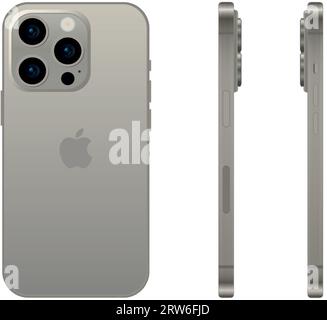 Neues natürliches TITANMODELL des Apple iPhone 15 pro Smartphones, Mockup-Vorlage auf weißem Hintergrund - Vektor-Illustration Stock Vektor