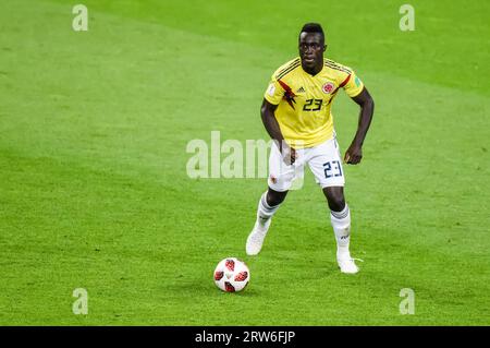 Moskau, Russland – 3. Juli 2018. Kolumbien-Nationalmannschaft Mittelstürmer Davinson Sanchez in Aktion während des Achtelfinals der Weltmeisterschaft 2018 in Kolumbien Stockfoto