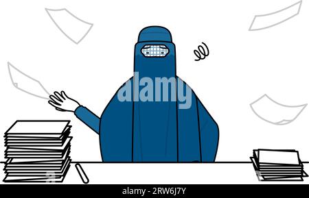 Muslimische Frau in Burka, die mit ihrem unorganisierten Geschäft satt ist, Vektor-Illustration Stock Vektor