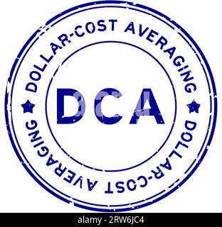 Grunge blaue DCA Dollar-Cost Mittelwert Wort runden Gummisiegel Stempel auf weißem Hintergrund Stock Vektor