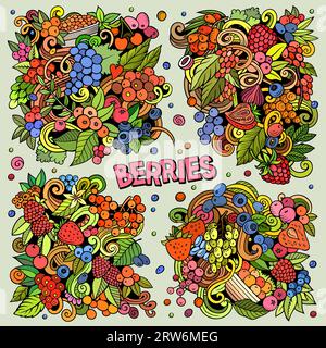 Beeren Cartoon Vektor Doodle Designs Set. Stock Vektor