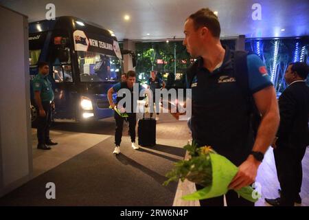 Das neuseeländische ODI-Team traf am 17. September 2023 im Panpecific Sonargaon Hotel in Dhaka, Bangladesch, ein. Die neuseeländische Cricket-Mannschaft ist für die Zeit des 19 Stockfoto