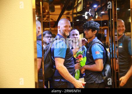 Das neuseeländische ODI-Team traf am 17. September 2023 im Panpecific Sonargaon Hotel in Dhaka, Bangladesch, ein. Die neuseeländische Cricket-Mannschaft ist für die Zeit des 19 Stockfoto