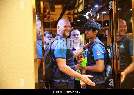 Das neuseeländische ODI-Team traf am 17. September 2023 im Panpecific Sonargaon Hotel in Dhaka, Bangladesch, ein. Die neuseeländische Cricket-Mannschaft ist für die Zeit des 19 Stockfoto