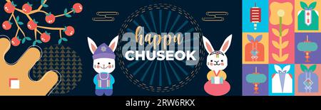 Happy CHUSEOK DAY, Chinese New Year 2024, Year of the Rabbit, Chinese Traditional. Stock Vektor