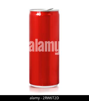 Rote Aluminiumdose isoliert auf weißem Hintergrund Stockfoto