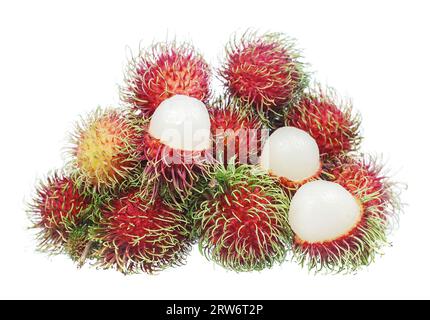 Rambutan Früchte isoliert auf weißem Hintergrund Stockfoto