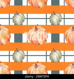 Halloween nahtlos. Nahtloses Muster mit Käfig und orangefarbenen Kürbissen. Nahtloses Geschenkpapier mit Halloween-Muster, Webseitenbanner Stockfoto