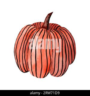 Orangefarbener, gestreifter Halloween-Kürbis. Herbstdekor eines Bauernhauses Stockfoto