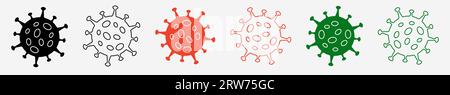 Setzen Sie Symbolzeichen Pocken oder Virus in einem flachen Stil. Viruskonzept. Vektorillustration Stock Vektor