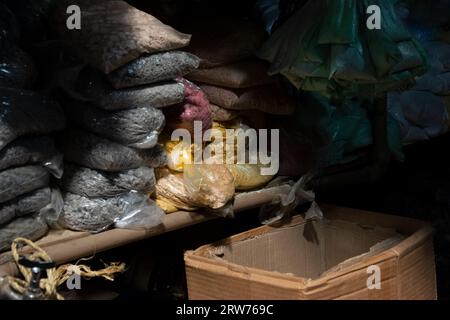 Salvador, Bahia, Brasilien - 28. März 2015: Gewürze zum Verkauf auf der Sao Joaquim Messe, Stadt Salvador, Bahia. Stockfoto