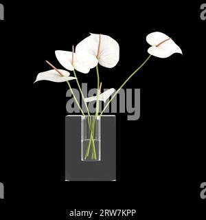 3D-Illustration der Blumenvase Dekoration im Luxusraum isolierter schwarzer Hintergrund Stockfoto