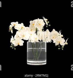 3D Illustration der Blumenvase Dekoration isoliert auf schwarzem Hintergrund Stockfoto