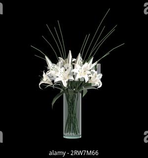 3D Illustration der Blumenvase Dekoration isoliert auf schwarzem Hintergrund Stockfoto