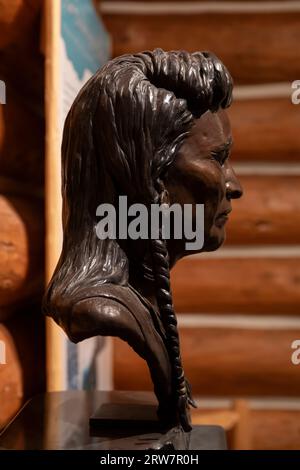 Büste von Chief Joseph, Leiter der Wallowa Band des Nez Perce, ausgestellt im Lolo Pass Visitor Center, Lolo Pass, Idaho. Stockfoto