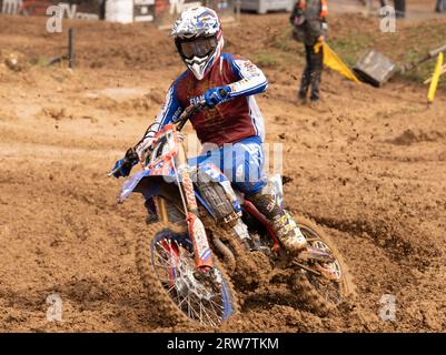 Maggiora, Italien. September 2023. 77 Lupino Alessandro Beta ITA FMI MRT Racing Team Beta während des MXGP Race of Italy 2023 FIM Motocross World Championship Maggiora Sonntag, 17. September 2023, im Maggiora Park, Italien. (Foto: Fabio Averna/SIPA USA) Credit: SIPA USA/Alamy Live News Stockfoto