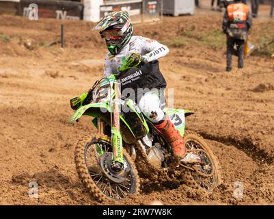 Maggiora, Italien. September 2023. 03 Febvre Romain Kawasaki FRA FFM Kawasaki Racing Team MXGP während des MXGP Race of Italy 2023 FIM Motocross World Championship Maggiora Sonntag, 17. September 2023, im Maggiora Park, Italien. (Foto: Fabio Averna/SIPA USA) Credit: SIPA USA/Alamy Live News Stockfoto