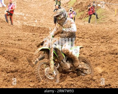 Maggiora, Italien. September 2023. 03 Febvre Romain Kawasaki FRA FFM Kawasaki Racing Team MXGP während des MXGP Race of Italy 2023 FIM Motocross World Championship Maggiora Sonntag, 17. September 2023, im Maggiora Park, Italien. (Foto: Fabio Averna/SIPA USA) Credit: SIPA USA/Alamy Live News Stockfoto