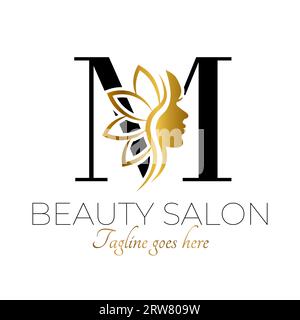 M Letter Initial Beauty Brand Logo Design in Schwarz und Gold Stock Vektor