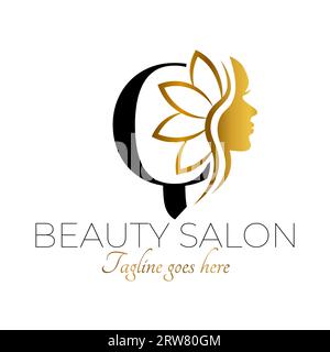Q Initial Beauty Brand Logo Design in Schwarz und Gold Stock Vektor