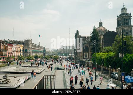 Mexiko-Stadt, Mexiko - 11. Mai 2023: Blick auf die antike aztekische Ausgrabungsstätte im Museo Templo Mayor. Hochwertige Fotos Stockfoto