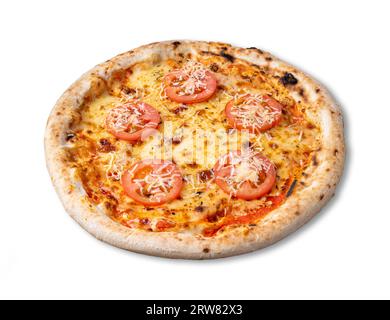 Pizza im Napolitanstil isoliert auf weißem Hintergrund. Stockfoto