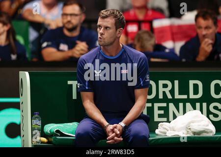 Leon Smith Cheftrainer des britischen Teams beim Davis Cup-Spiel Großbritannien gegen Frankreich in der Manchester AO Arena, Manchester, Großbritannien, 17. September 2023 (Foto: Conor Molloy/News Images) Stockfoto