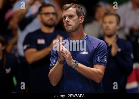 Leon Smith Cheftrainer des britischen Teams beim Davis Cup-Spiel Großbritannien gegen Frankreich in der Manchester AO Arena, Manchester, Großbritannien, 17. September 2023 (Foto: Conor Molloy/News Images) Stockfoto