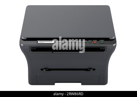 Lasercomputer-Drucker. Multifunktionsdrucker MFP, 3D-Rendering isoliert auf weißem Hintergrund Stockfoto