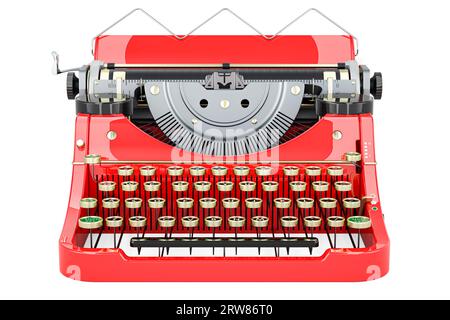 Mechanische Schreibmaschine, Traditionelle Tragbare Manuelle Schreibmaschine. 3D-Rendering isoliert auf weißem Hintergrund Stockfoto