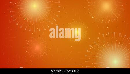 Hintergrund des Feuerwerks. Fröhliche Diwali-Feuerwerkskörper auf orangefarbenem Hintergrund. Stock Vektor