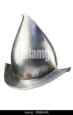 spanischer Vintage-Stahlhelm isoliert auf weißem Hintergrund Stockfoto