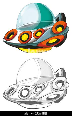 Karikaturszene mit Raumschiffstransport isolierte Illustration für Kinder Stockfoto
