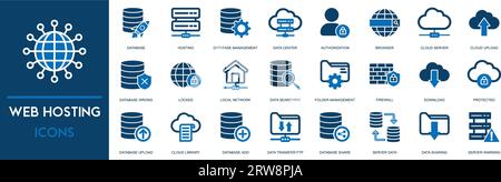 Symbol für Web-Hosting-Server mit dem Verbindungszeichen für Internet-Cloud-Speicher-Computing-Netzwerk Stock Vektor