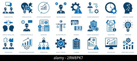 Sammlung Von Verwaltungssymbolen. Thin Line Set enthält Symbole wie Vision, Mission, Werte, Personal, Erfahrung und mehr. Stock Vektor
