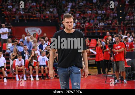 Athen, Lombardei, Griechenland. September 2023. SASHA VEZENKOV bei der Vassilis Spanoulis am Tag vor dem Freundschaftsspiel zwischen Olympiacos BC und Olimpia Milano im Friedens- und Freundschaftsstadion am 17. September 2023 in Athen, Griechenland. (Bild: © Stefanos Kyriazis/ZUMA Press Wire) NUR REDAKTIONELLE VERWENDUNG! Nicht für kommerzielle ZWECKE! Stockfoto