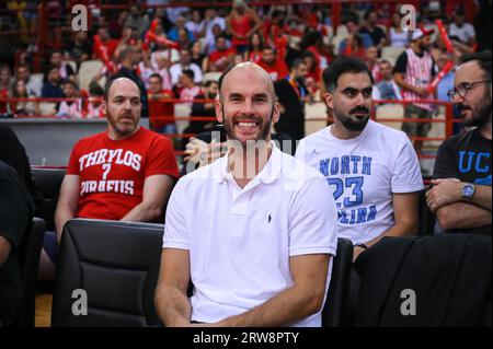 Athen, Lombardei, Griechenland. September 2023. NICK CALATHES bei der Vassilis Spanoulis am Tag vor dem Freundschaftsspiel zwischen Olympiacos BC und Olimpia Milano im Friedens- und Freundschaftsstadion am 17. September 2023 in Athen, Griechenland. (Bild: © Stefanos Kyriazis/ZUMA Press Wire) NUR REDAKTIONELLE VERWENDUNG! Nicht für kommerzielle ZWECKE! Stockfoto