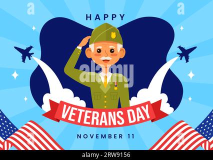 Happy Veterans Day Vector Illustration am 11. November mit USA Flagge und Soldaten für die Ehre aller, die im Flat Kids Cartoon Hintergrund gedient haben Stock Vektor