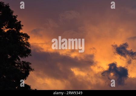 Als der Tag in die Dämmerung abfiel, entfaltete sich eine ätherische Schönheit in Form eines orangen Sonnenuntergangs. Stockfoto