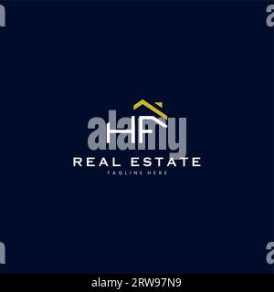 Modernes HF-Logo für Immobilien in linearem Stil mit schlichtem Dachgebäude in Blau Stock Vektor