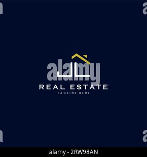 Modernes JL-Logo für Immobilien in linearem Stil mit schlichtem Dachgebäude in Blau Stock Vektor