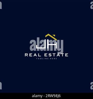 Modernes JH-Logo für Immobilien im linearen Stil mit schlichtem Dachgebäude in Blau Stock Vektor