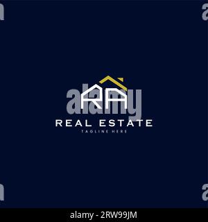 Modernes RA Letter Immobilien-Logo in linearem Stil mit schlichtem Dachgebäude in Blau Stock Vektor