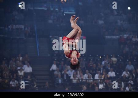 Paris, Frankreich. September 2023. Die japanische Koga Hiramastu tritt am 17. September 2023 in Paris an, um die Finals der 23. Internationaux de France de Gymnastique, FIG World Cup Challenge 2023, zu gewinnen. in der Accord Arena Paris. Foto von Firas Abdullah/ABACAPRESS.COM Credit: Abaca Press/Alamy Live News Stockfoto