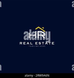 Modernes Immobilienlogo mit XR-Buchstaben in linearem Stil mit schlichtem Dachgebäude in Blau Stock Vektor